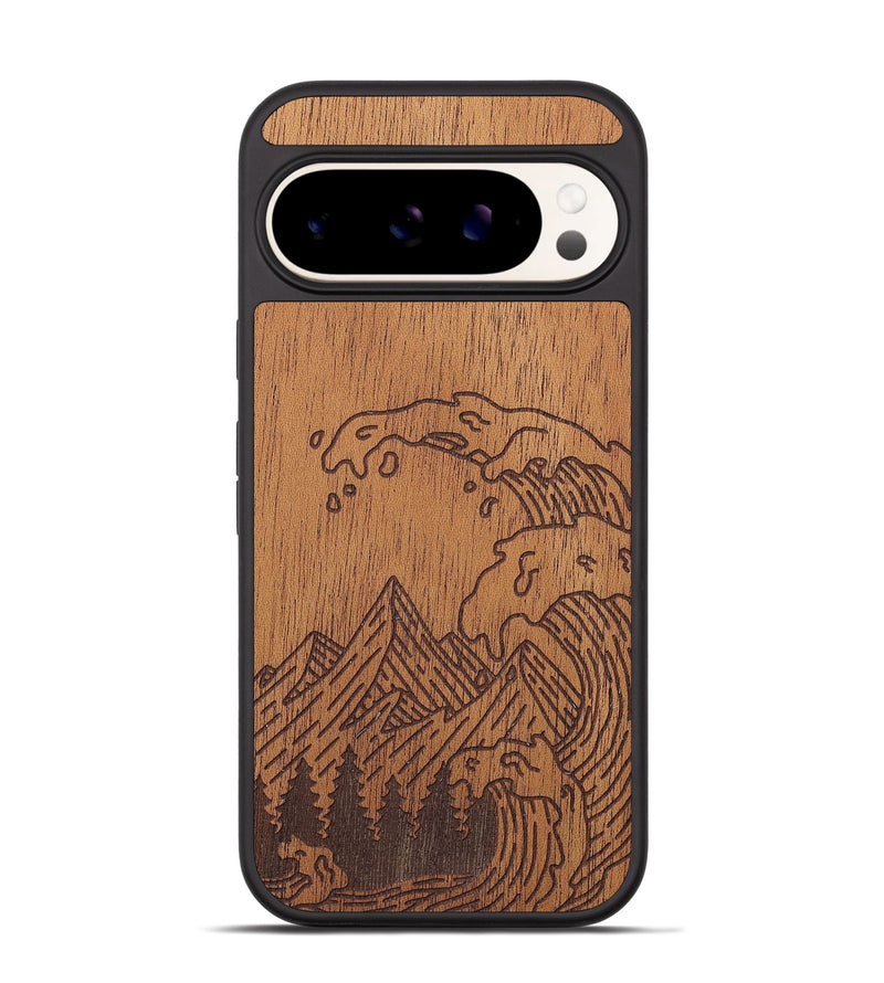 Pixel 9 Wood+Resin Phone Case - Wave - Mahogany (Curated)