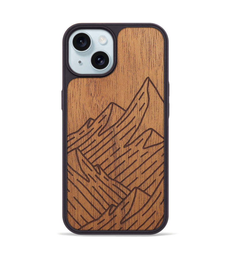 iPhone 15 Wood+Resin Phone Case - Mountain - Mahogany (Curated)