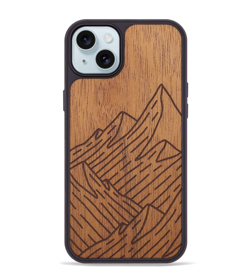 iPhone 15 Plus Wood+Resin Phone Case - Mountain - Mahogany (Curated)