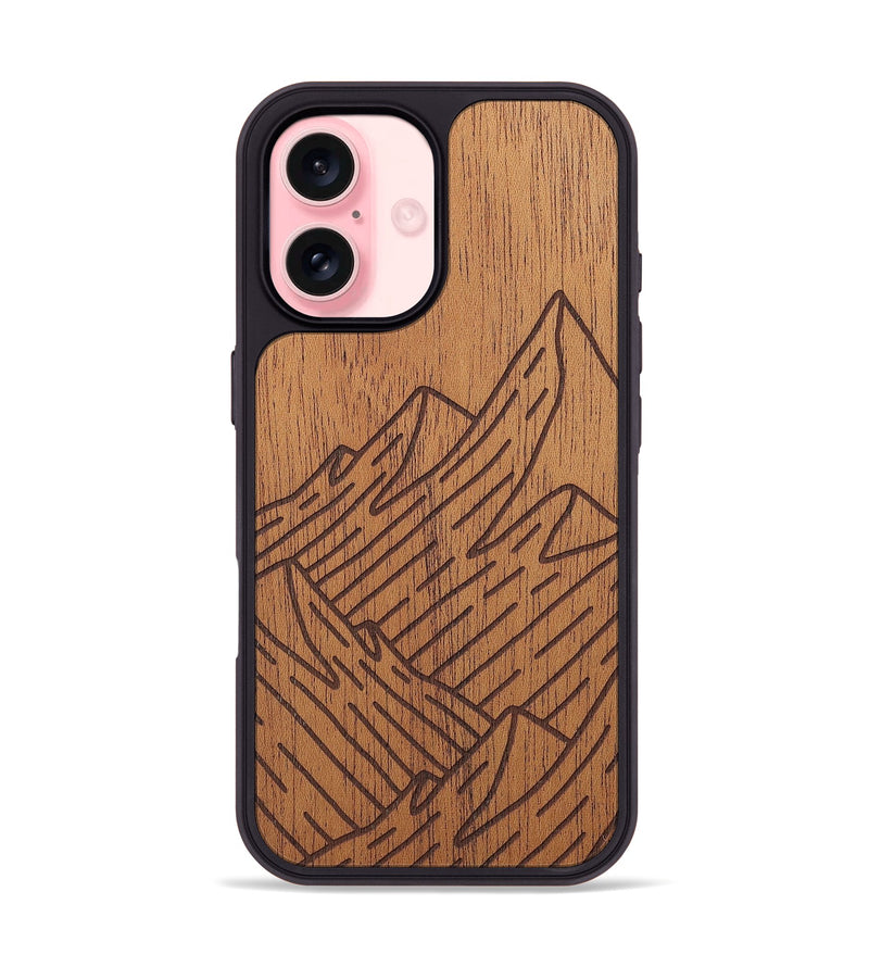 iPhone 16 Wood+Resin Phone Case - Mountain - Mahogany (Curated)