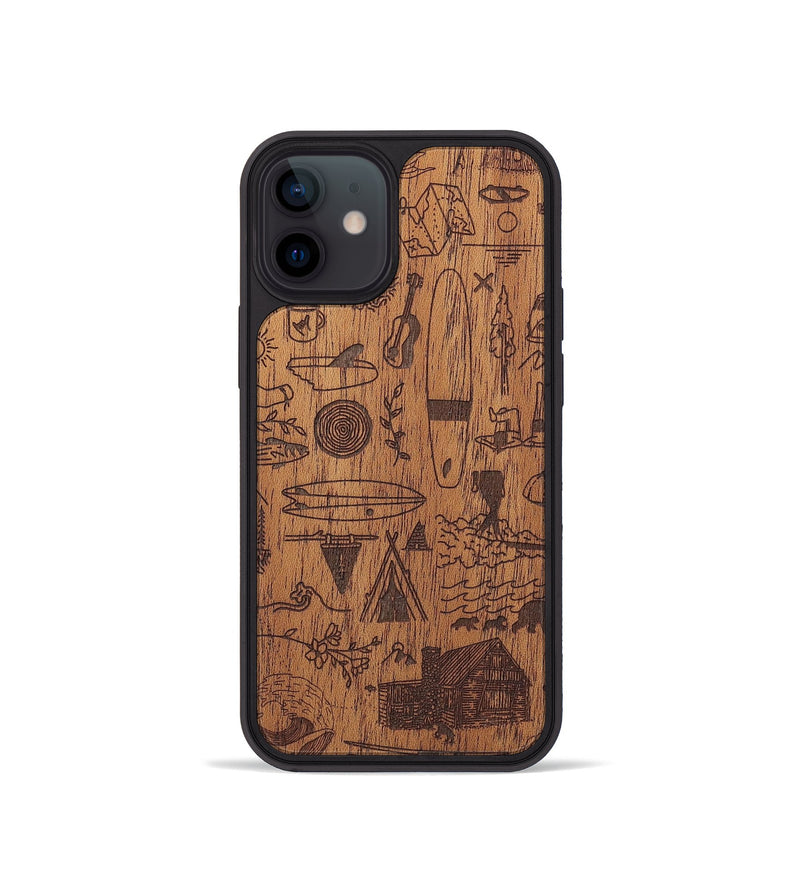 iPhone 12 mini Wood+Resin Phone Case - Collage - Mahogany (Curated)