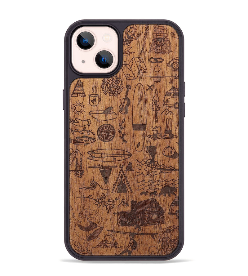 iPhone 14 Plus Wood+Resin Phone Case - Collage - Mahogany (Curated)