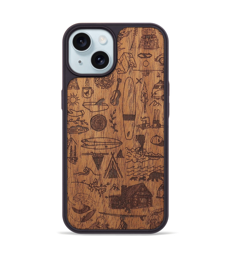 iPhone 15 Wood+Resin Phone Case - Collage - Mahogany (Curated)