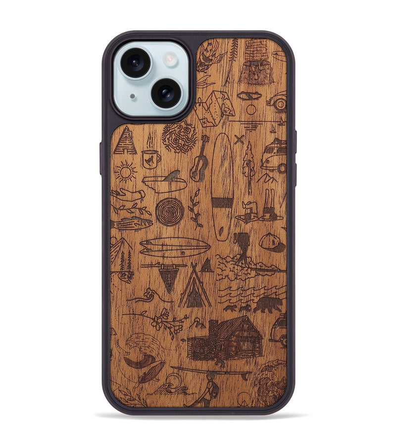 iPhone 15 Plus Wood+Resin Phone Case - Collage - Mahogany (Curated)