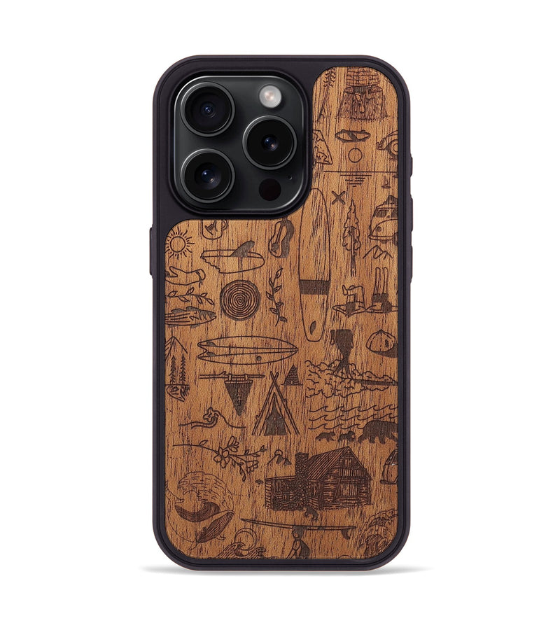 iPhone 15 Pro Wood+Resin Phone Case - Collage - Mahogany (Curated)
