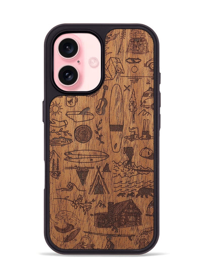 iPhone 16 Wood+Resin Phone Case - Collage - Mahogany (Curated)