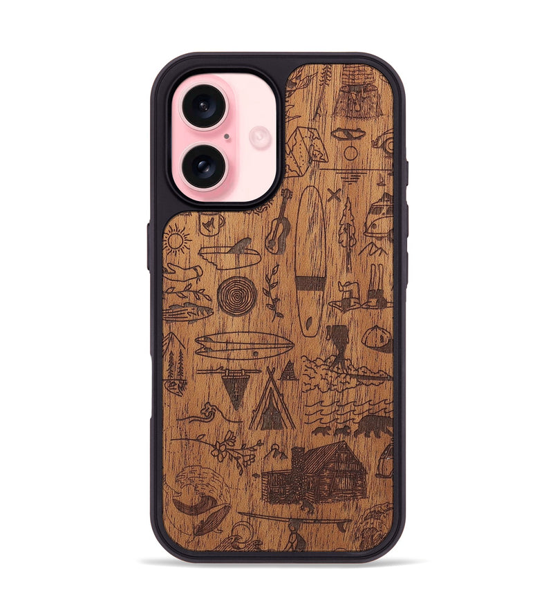 iPhone 16 Wood+Resin Phone Case - Collage - Mahogany (Curated)