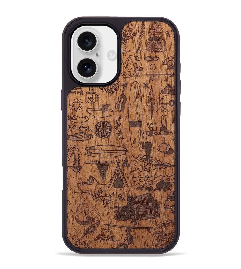 iPhone 16 Plus Wood+Resin Phone Case - Collage - Mahogany (Curated)