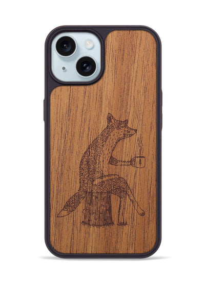 iPhone 15 Wood+Resin Phone Case - Fox - Mahogany (Curated)