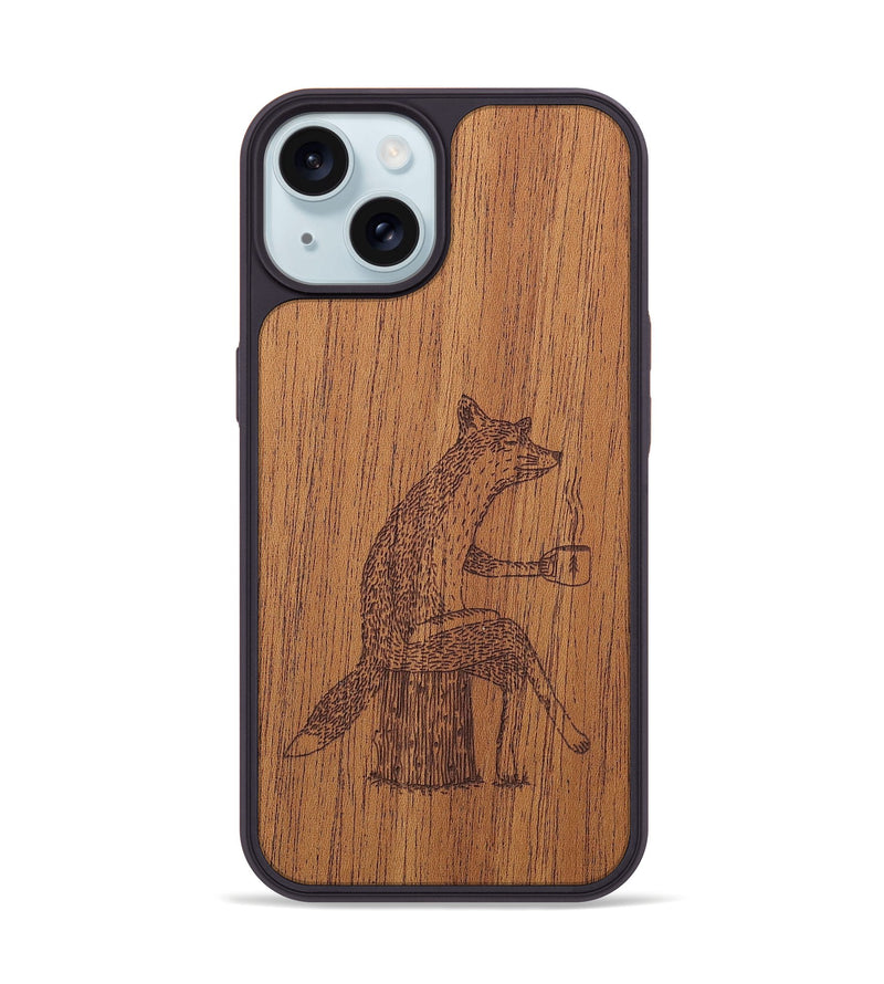 iPhone 15 Wood+Resin Phone Case - Fox - Mahogany (Curated)