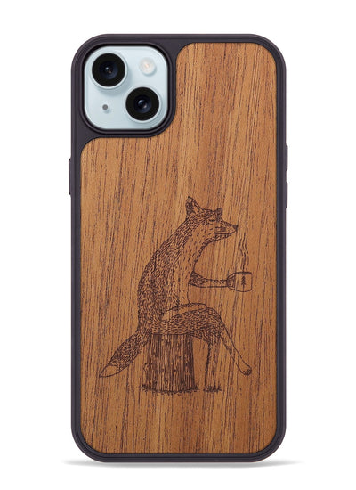 iPhone 15 Plus Wood+Resin Phone Case - Fox - Mahogany (Curated)