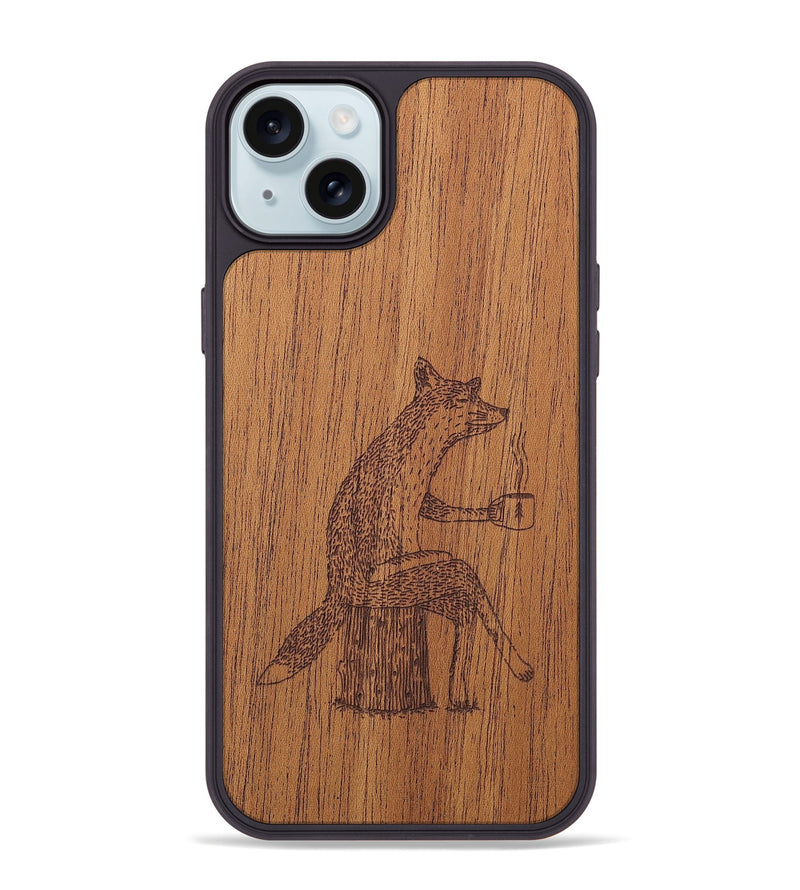 iPhone 15 Plus Wood+Resin Phone Case - Fox - Mahogany (Curated)