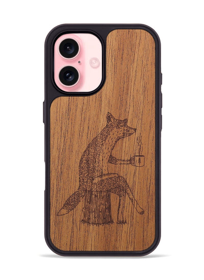 iPhone 16 Wood+Resin Phone Case - Fox - Mahogany (Curated)