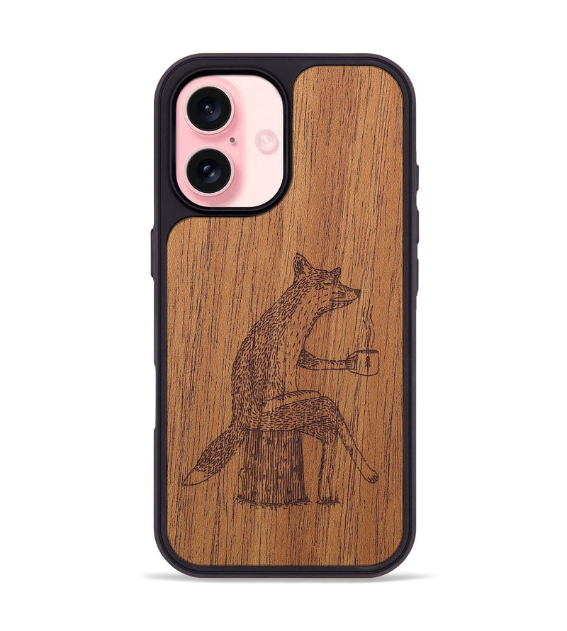 iPhone 16 Wood+Resin Phone Case - Fox - Mahogany (Curated)