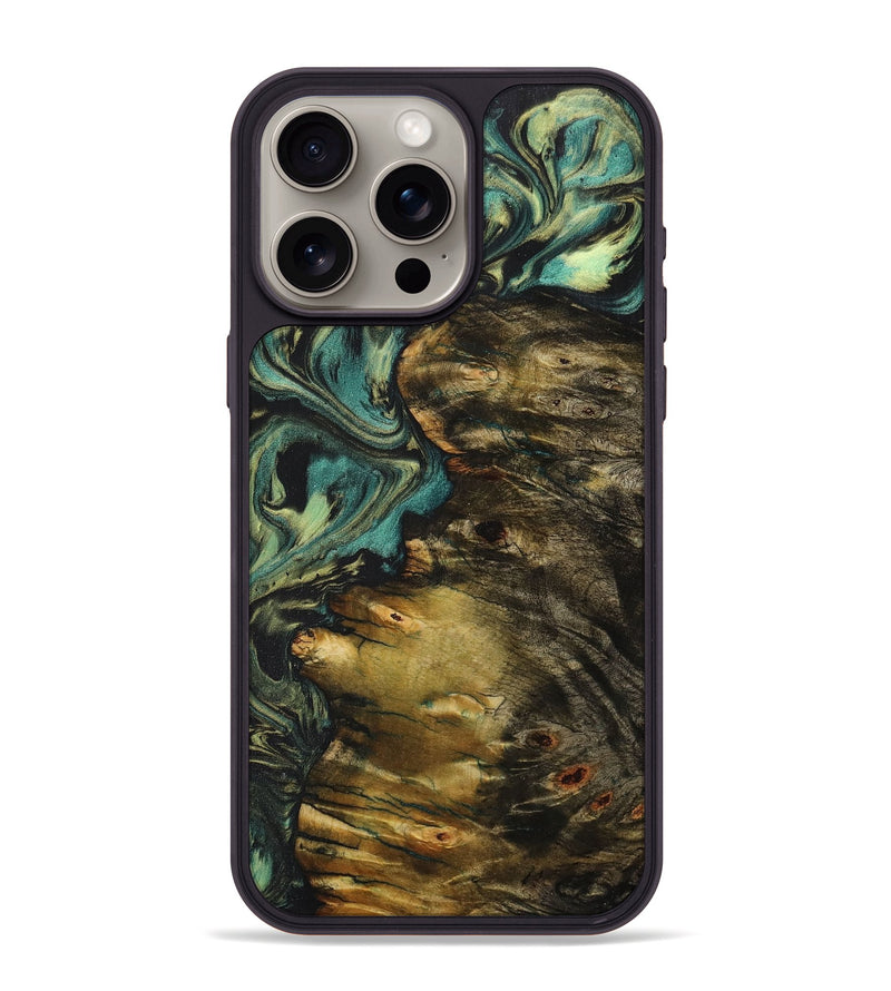 iPhone 15 Pro Max Wood+Resin Phone Case - Sandy (Green, 706355)
