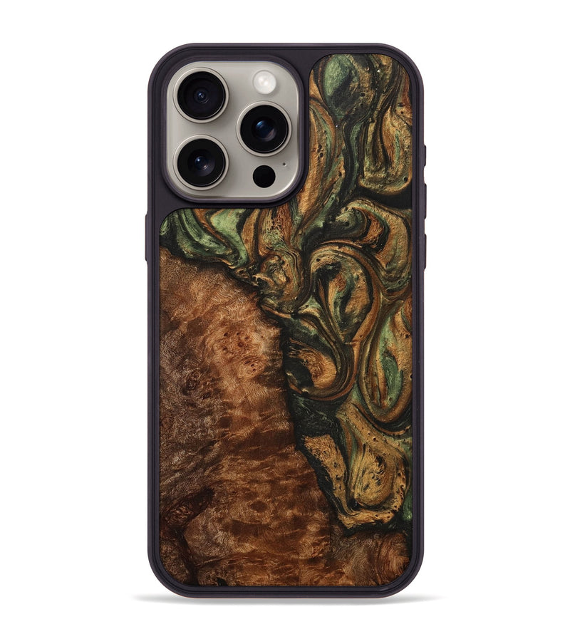 iPhone 15 Pro Max Wood+Resin Phone Case - Patricia (Green, 706356)