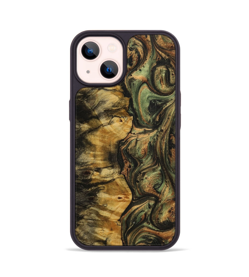 iPhone 14 Wood+Resin Phone Case - Herman (Green, 706365)