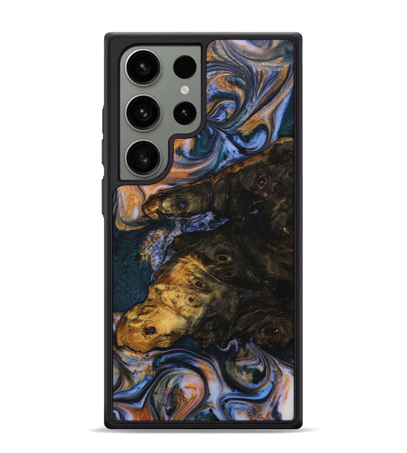 Galaxy S24 Ultra Wood+Resin Phone Case - Jalen (Teal & Gold, 706385)