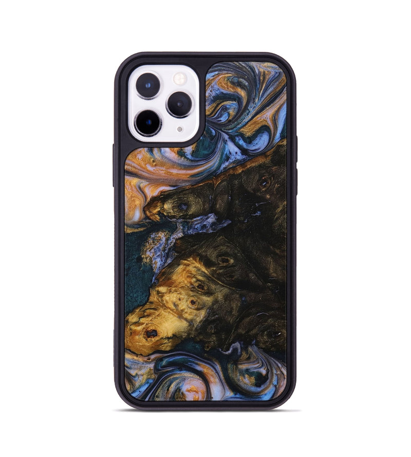 iPhone 11 Pro Wood+Resin Phone Case - Jalen (Teal & Gold, 706385)