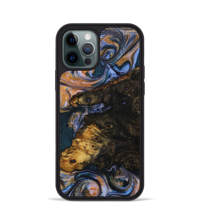 iPhone 12 Pro Wood+Resin Phone Case - Jalen (Teal & Gold, 706385)