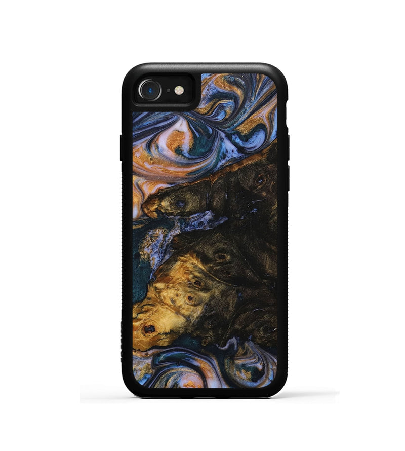 iPhone SE Wood+Resin Phone Case - Jalen (Teal & Gold, 706385)
