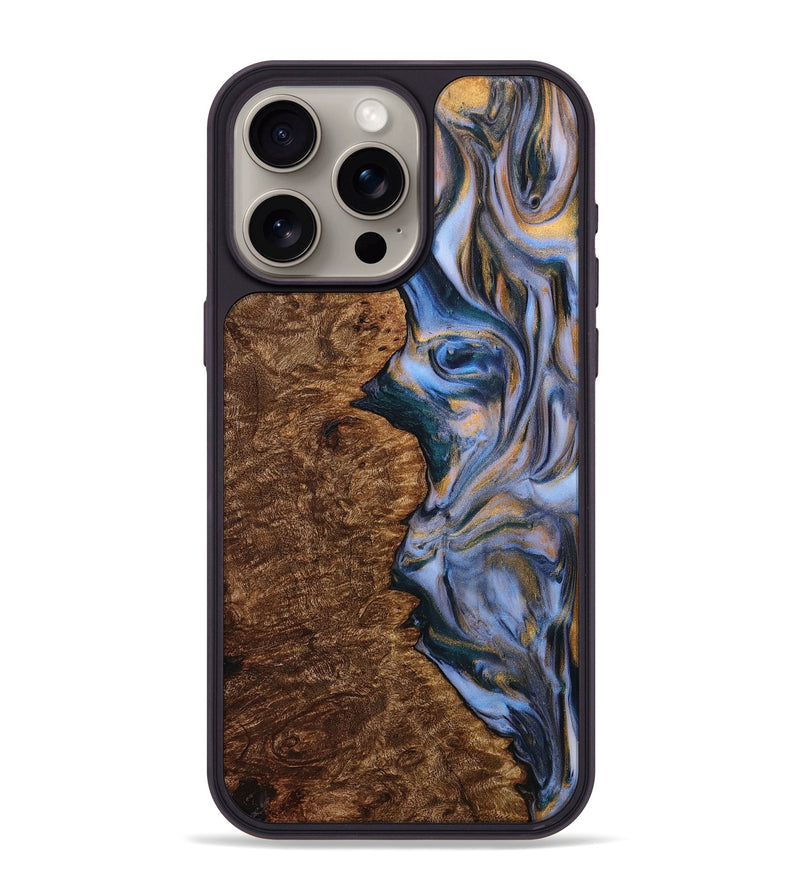 iPhone 15 Pro Max Wood+Resin Phone Case - Cristian (Teal & Gold, 706387)