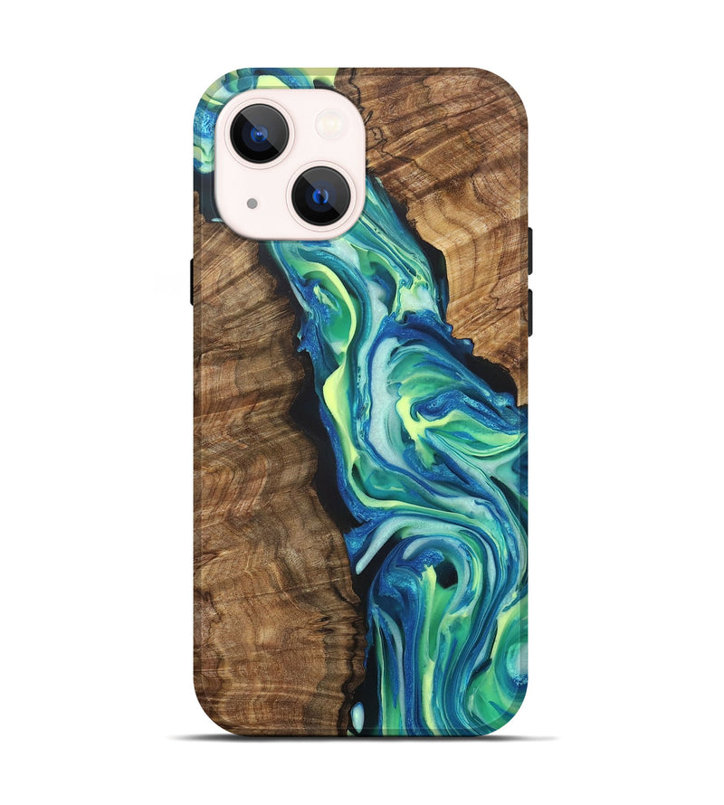 iPhone 14 Wood+Resin Live Edge Phone Case - Jacob (Green, 706543)