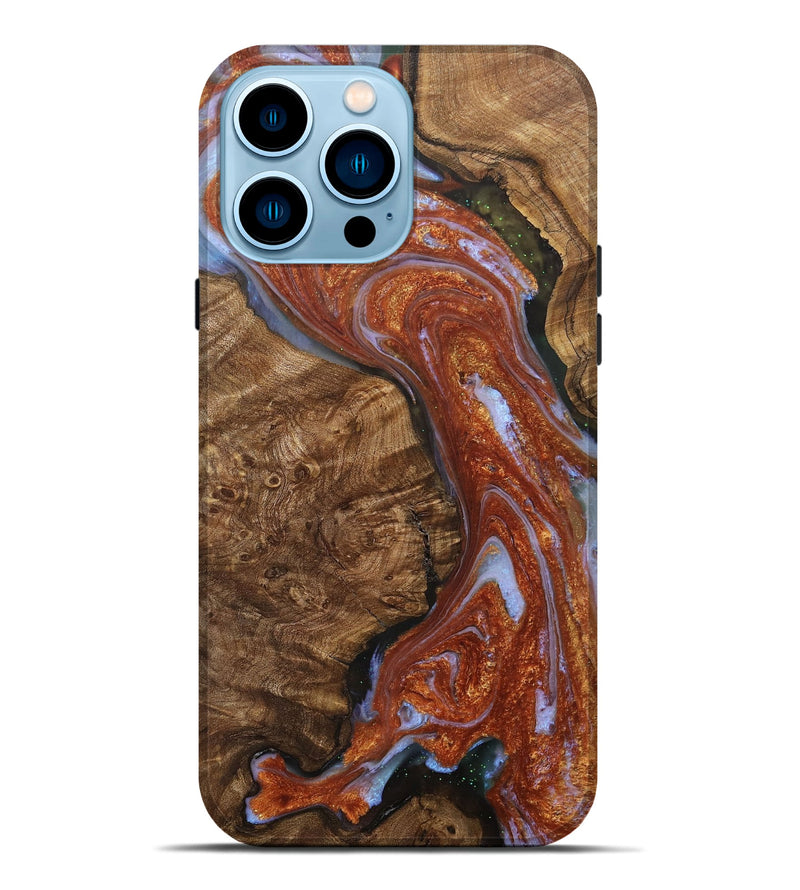iPhone 14 Pro Max Wood+Resin Live Edge Phone Case - Eden (Teal & Gold, 706547)