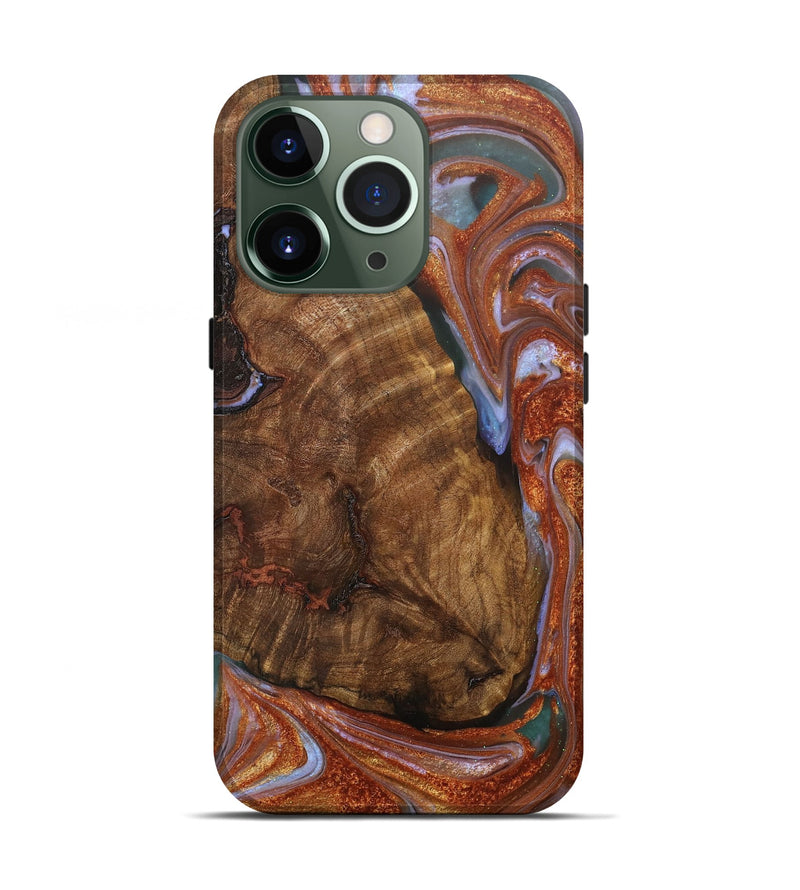 iPhone 13 Pro Wood+Resin Live Edge Phone Case - Karissa (Teal & Gold, 706550)