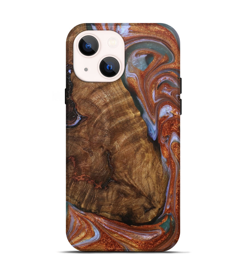 iPhone 14 Wood+Resin Live Edge Phone Case - Karissa (Teal & Gold, 706550)