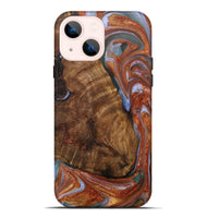 iPhone 14 Plus Wood+Resin Live Edge Phone Case - Karissa (Teal & Gold, 706550)