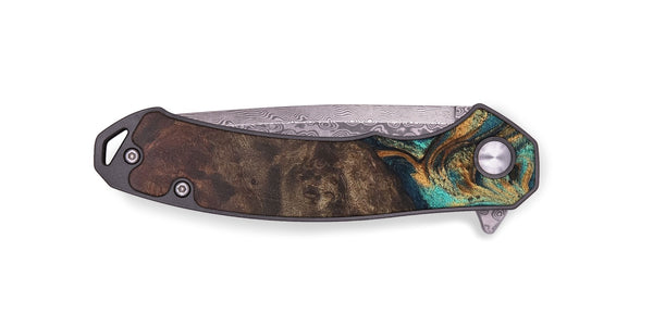 EDC Wood+Resin Pocket Knife - Alexia (Teal & Gold, 706852)