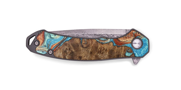 EDC Wood+Resin Pocket Knife - Myra (Teal & Gold, 706855)