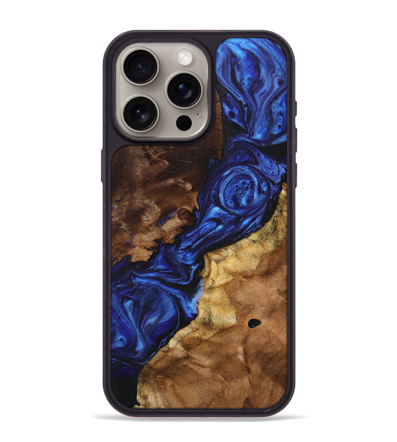 iPhone 15 Pro Max Wood+Resin Phone Case - Presley (Blue, 706905)