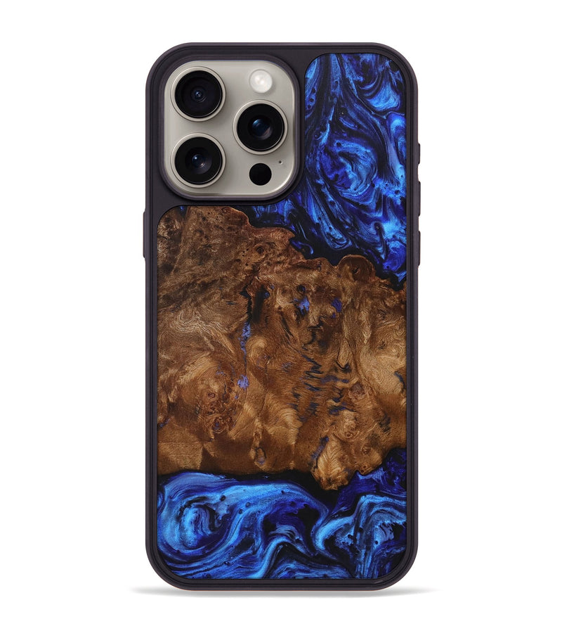 iPhone 15 Pro Max Wood+Resin Phone Case - Rafael (Blue, 706913)