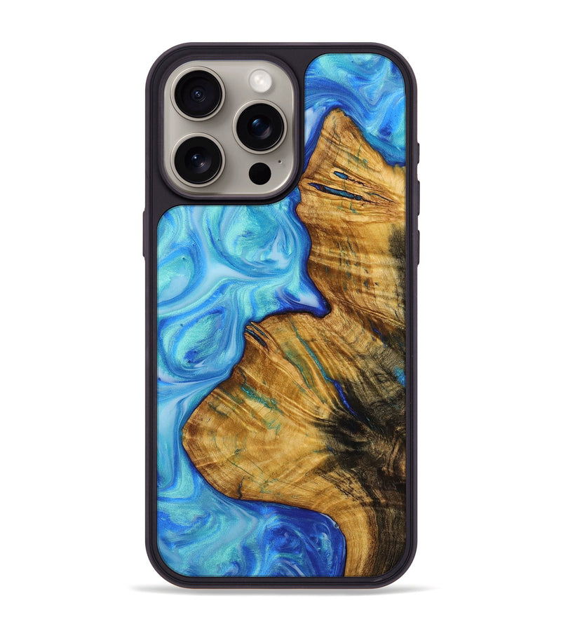 iPhone 15 Pro Max Wood+Resin Phone Case - Julius (Blue, 706925)