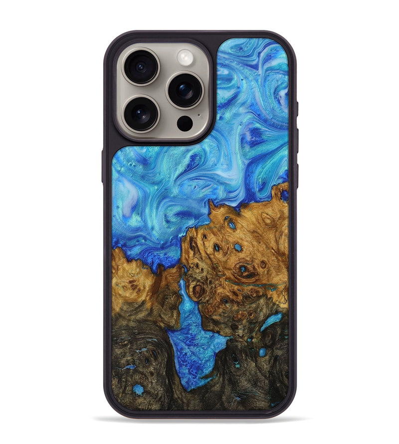 iPhone 15 Pro Max Wood+Resin Phone Case - Ken (Blue, 706931)