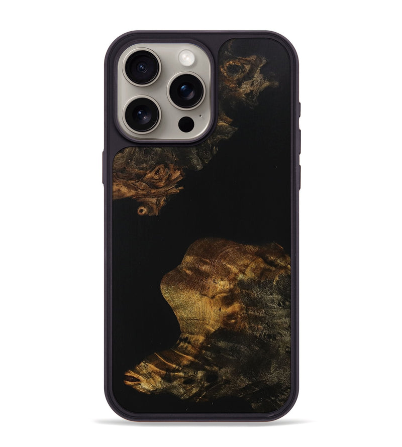 iPhone 15 Pro Max Wood+Resin Phone Case - Stephanie (Pure Black, 707006)