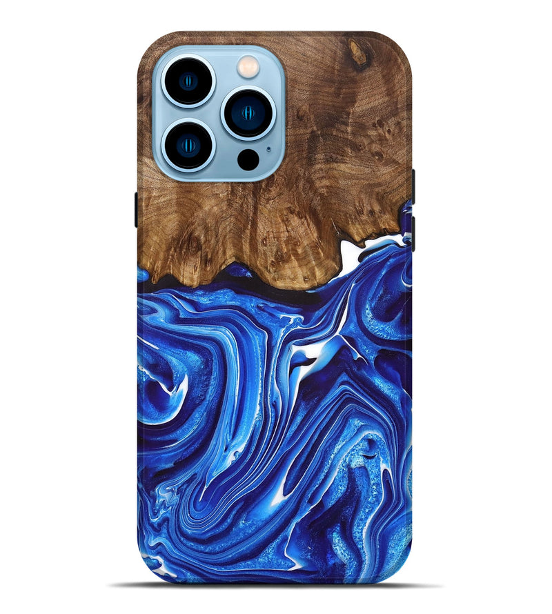 iPhone 14 Pro Max Wood+Resin Live Edge Phone Case - Angela (Blue, 707053)