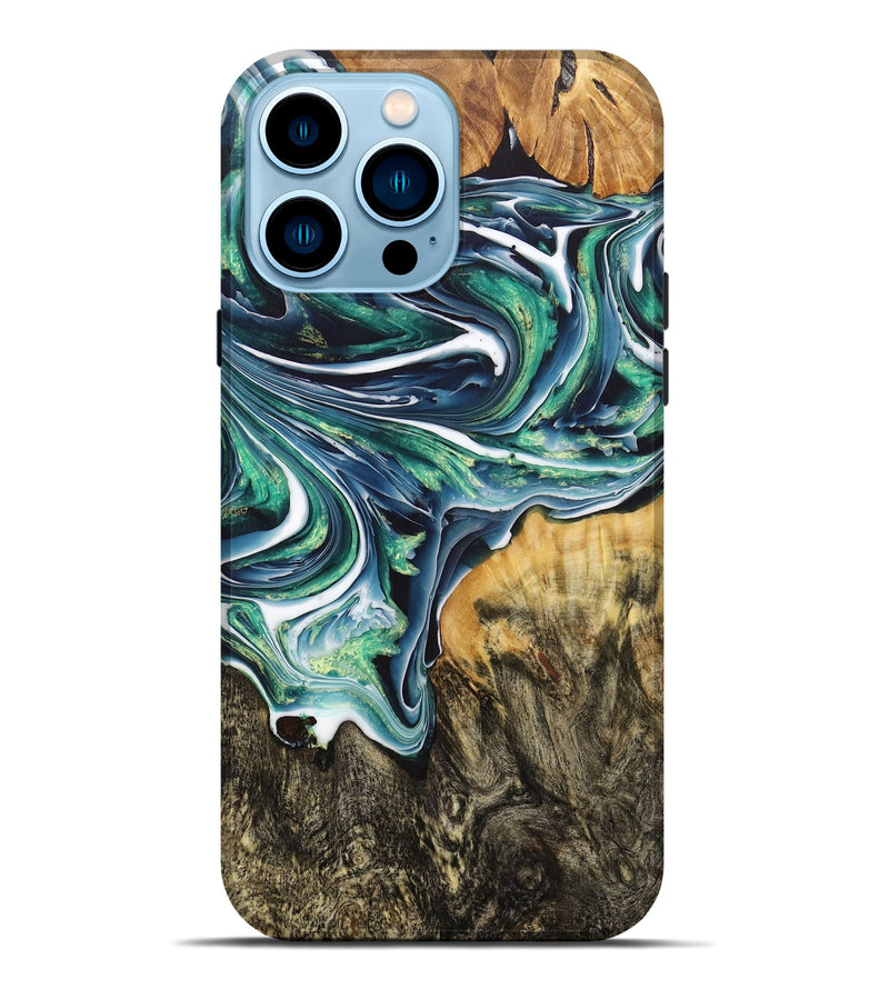 iPhone 14 Pro Max Wood+Resin Live Edge Phone Case - Cole (Blue, 707054)
