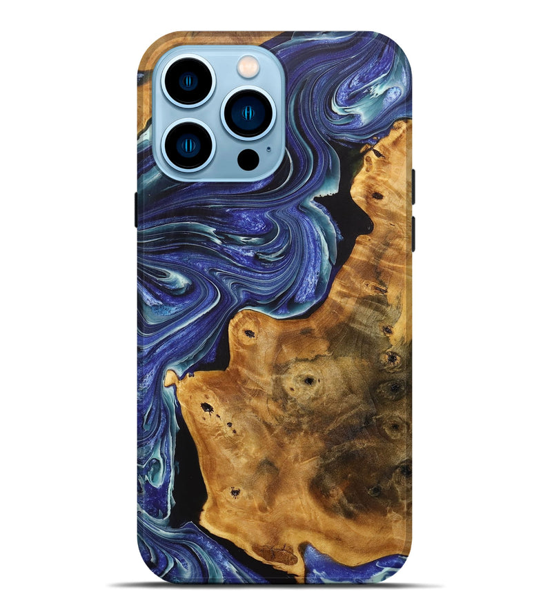 iPhone 14 Pro Max Wood+Resin Live Edge Phone Case - Phoenix (Blue, 707055)