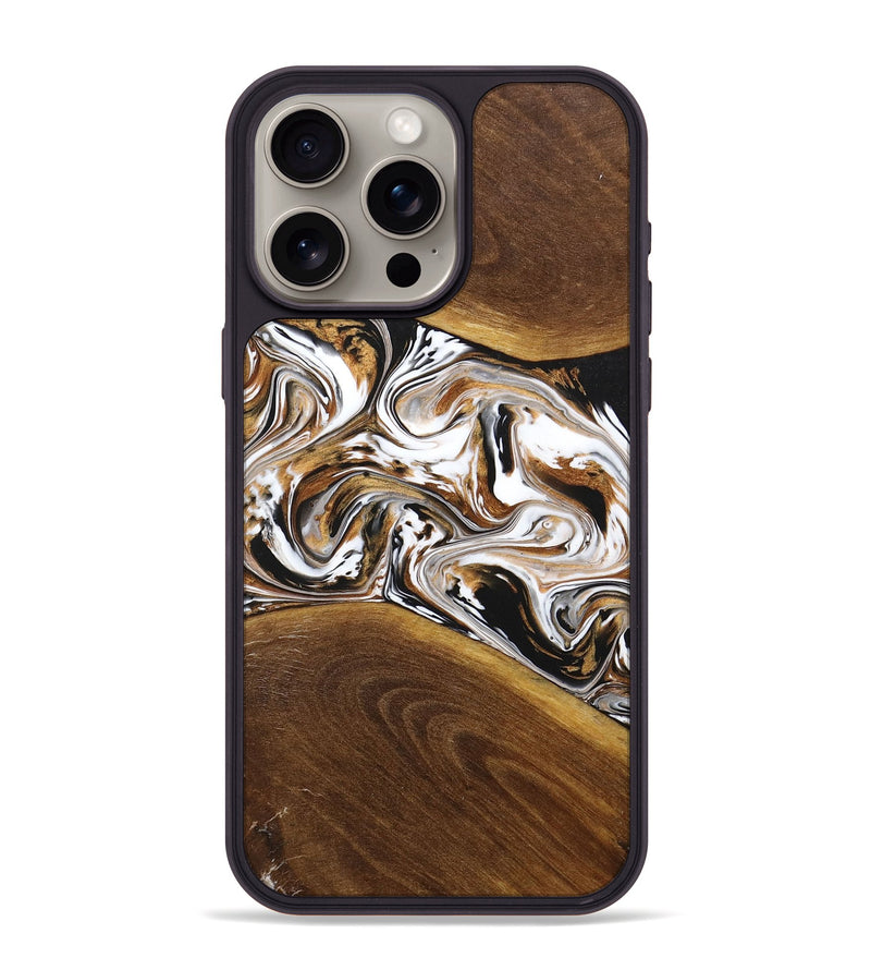 iPhone 15 Pro Max Wood+Resin Phone Case - Bernard (Black & White, 707112)