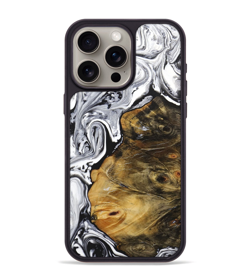iPhone 15 Pro Max Wood+Resin Phone Case - Cameron (Black & White, 707115)