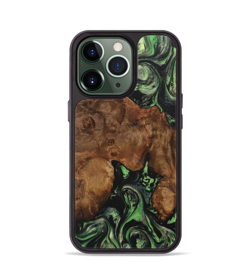 iPhone 13 Pro Wood+Resin Phone Case - Dwight (Green, 707181)