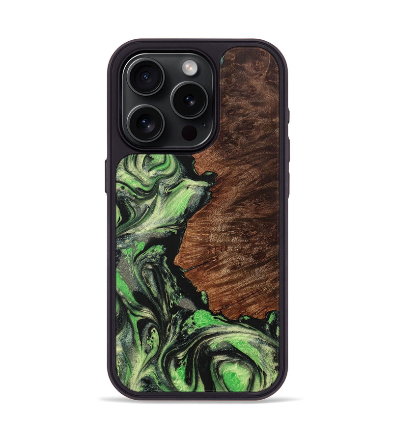 iPhone 15 Pro Wood+Resin Phone Case - Blake (Green, 707182)
