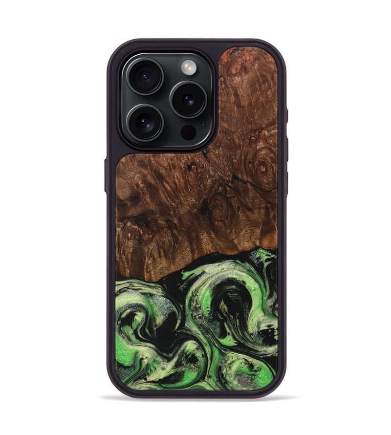 iPhone 15 Pro Wood+Resin Phone Case - Janice (Green, 707185)