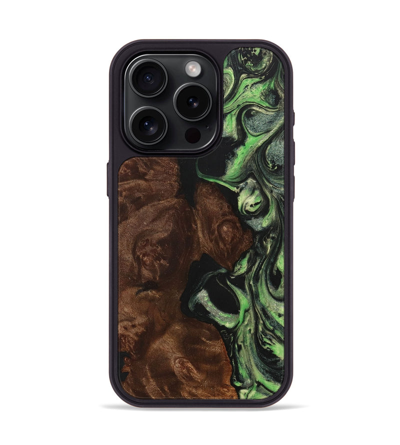 iPhone 15 Pro Wood+Resin Phone Case - Horace (Green, 707193)