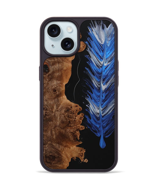 iPhone 15 Wood+Resin Phone Case - Deandre (Feather, 707412)