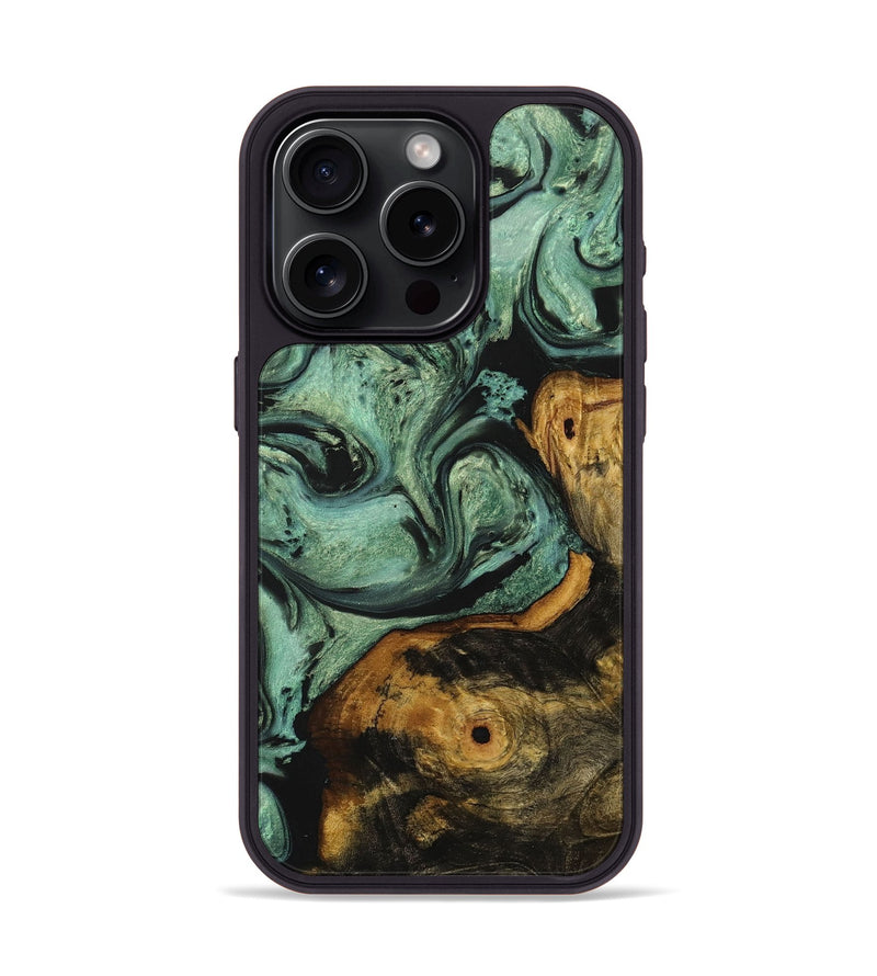 iPhone 15 Pro Wood+Resin Phone Case - Addie (Green, 707724)