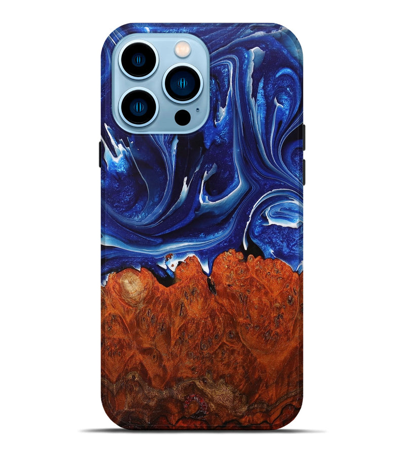 iPhone 14 Pro Max Wood+Resin Live Edge Phone Case - Christy (Blue, 707777)